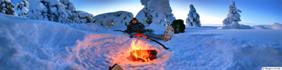 Warm campfire in the freezing landscape